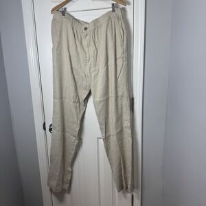 Tommy Bahama Linen Blend Elastic Waist Pants Men 2x Xxl Beige Lightweight Pocket